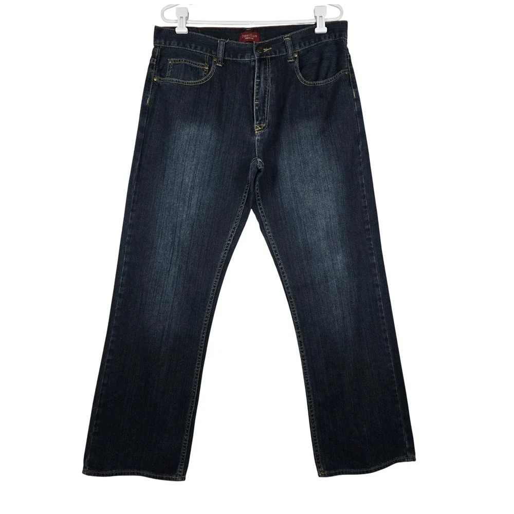 Perry Ellis Premium Denim Mens 36x32 Dark Wash Straight Leg Jeans 100% Cotton
